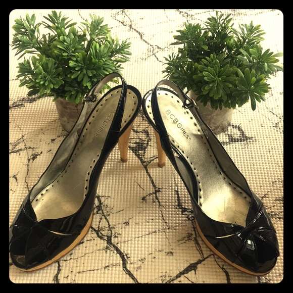 BCBGirls Shoes - BCBG patent peep toe slingback heels!